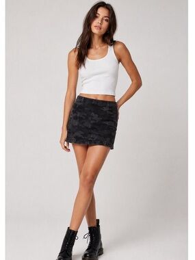 Black Camo Denim Mini Skirt